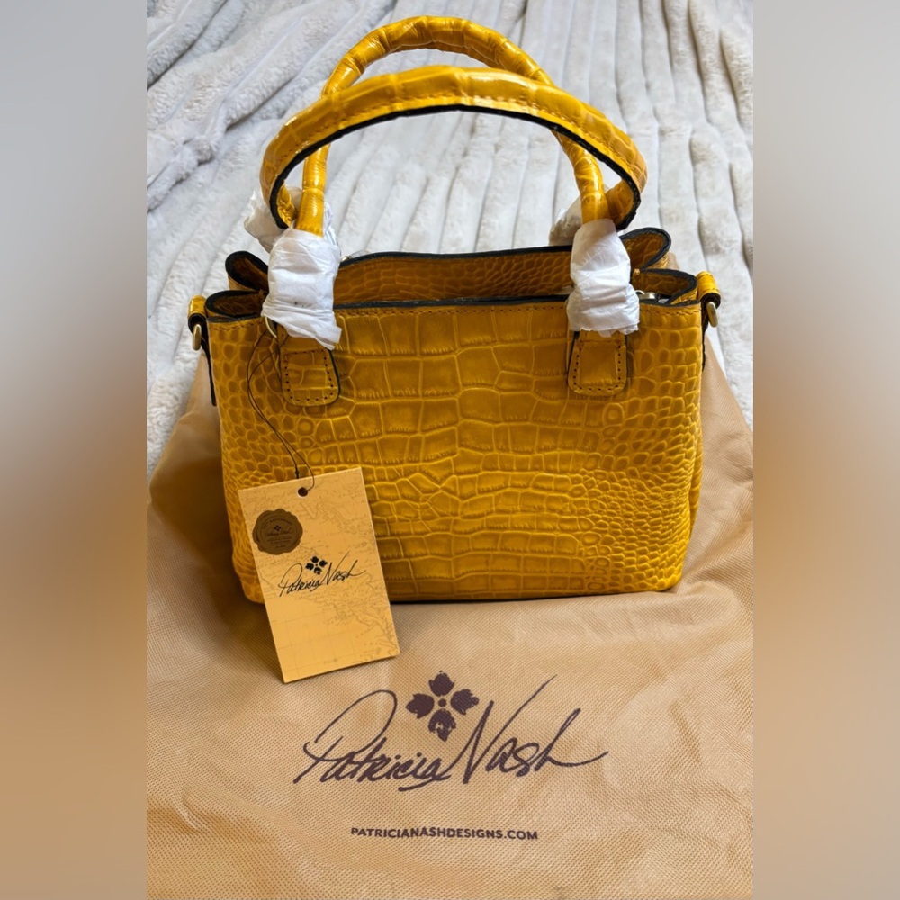 Patricia Nash Mustard Croc-Embossed Satchel